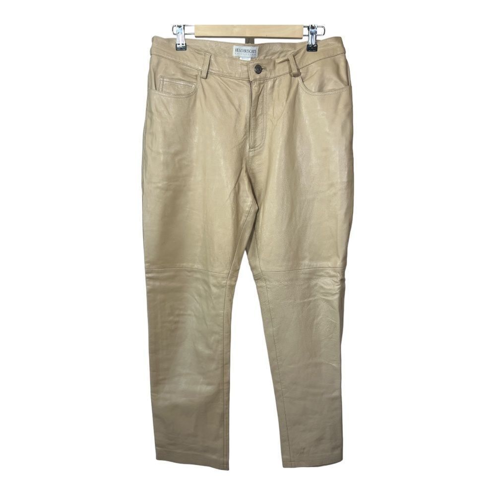 HUGO BUSCATI COLLECTION Women’s Vintage High Waist Leather Pants Cream Size 14P